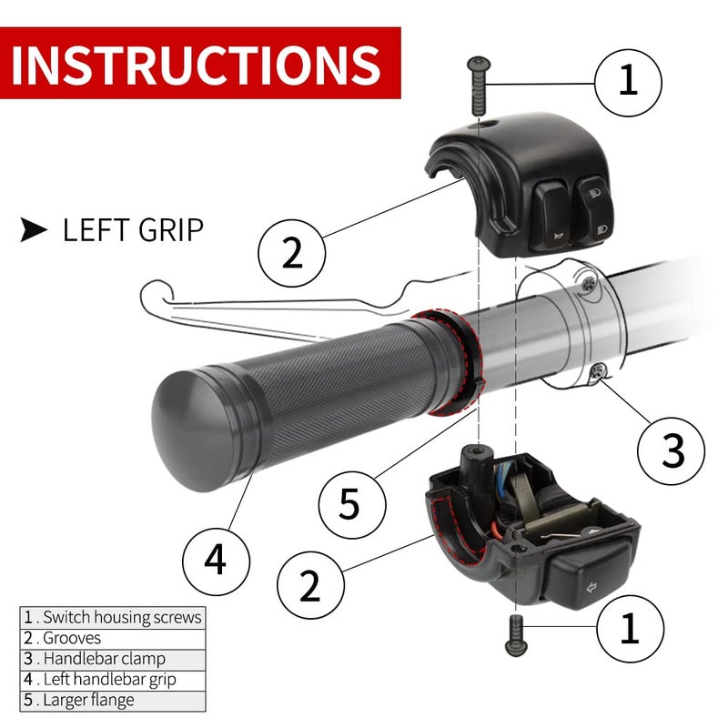 KICRY 1"" Motorcycle Hand Grips Black Chrome Handlebar Grips Compatible with Harley Touring Honda Yamaha Suzuki Kawasaki (Black-A) - Image 5